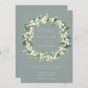Seafoam Green Snowberry+Eucalyptus Wreath Wedding Einladung