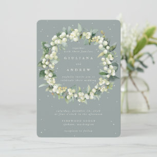 Seafoam Green Snowberry+Eucalyptus Wreath Wedding Einladung