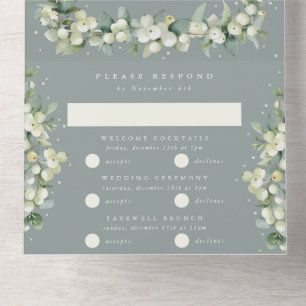 Seafoam Green Snowberry+Eukalyptus Winter Wedding All In One Einladung