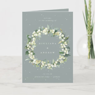 Seafoam Green Snowberry+Eukalyptus Winter Wedding Programm