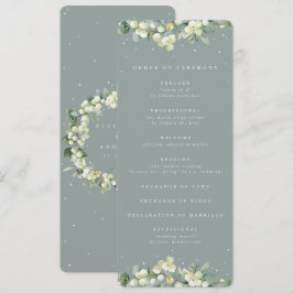 Seafoam Green Snowberry+Eukalyptus Winter Wedding Programm
