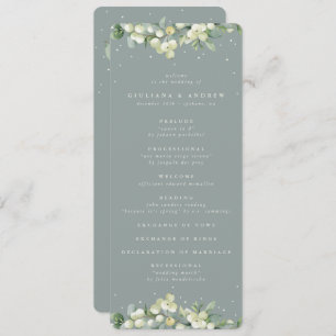 Seafoam Green Snowberry+Eukalyptus Winter Wedding Programm