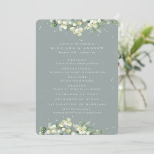 Seafoam Green Snowberry+Eukalyptus Winter Wedding Programm