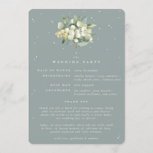 Seafoam Green Snowberry+Eukalyptus Winter Wedding Programm