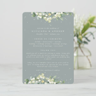 Seafoam Green Snowberry+Eukalyptus Winter Wedding Programm