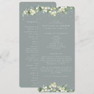 Seafoam Green Snowberry+Eukalyptus Winter Wedding Programm
