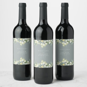 Seafoam Green Snowberry+Eukalyptus Winter Wedding Weinetikett