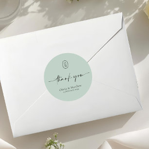 Seafoam Grün Chic & Moderne Hochzeitsmonogramm Runder Aufkleber