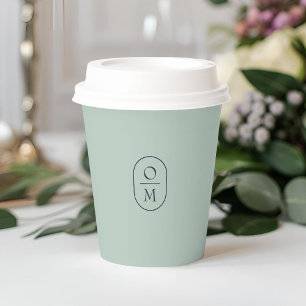 Seafoam Grün   Minimales Monogramm-Hochzeit Pappbecher