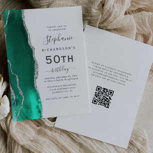 Seafoam-Grün Silber-Achat-QR-Code 50. Geburtstag Einladung