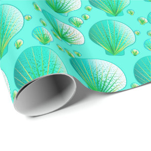 Seafoam grüne Seashells auf Aqua Geschenkpapier