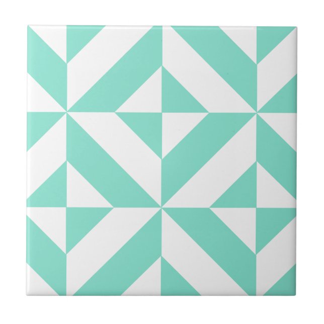 Seafoam grünes geometrisches Deko-Würfel-Muster Fliese (Vorderseite)
