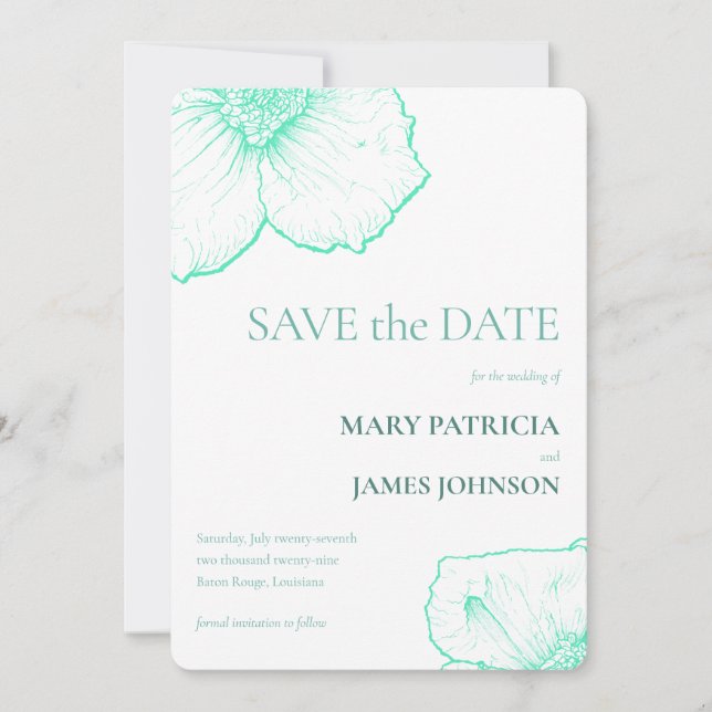 Seafoam Moderne Minimalistische botanische Hochzei Save The Date (Vorderseite)