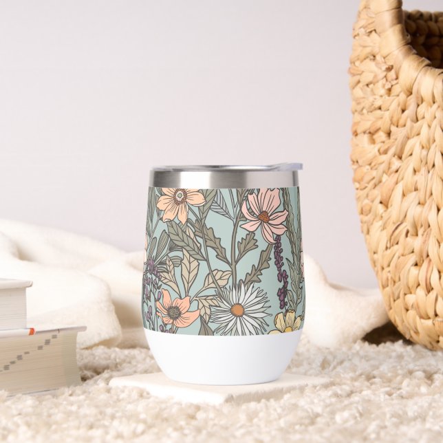 Seafoam Pink Yellow Retro Wildflower (Wohnzimmer)