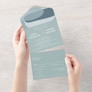Seafoam Sage Green Minimalistisch Wedding All In One Einladung