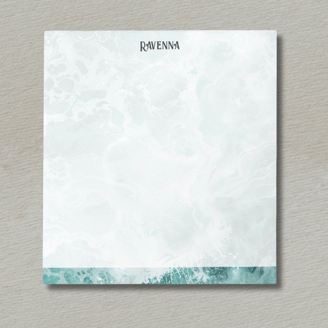 Seafoam Silver Striped Elegant Custom Script Name Notizblock (Von Creator hochgeladen)