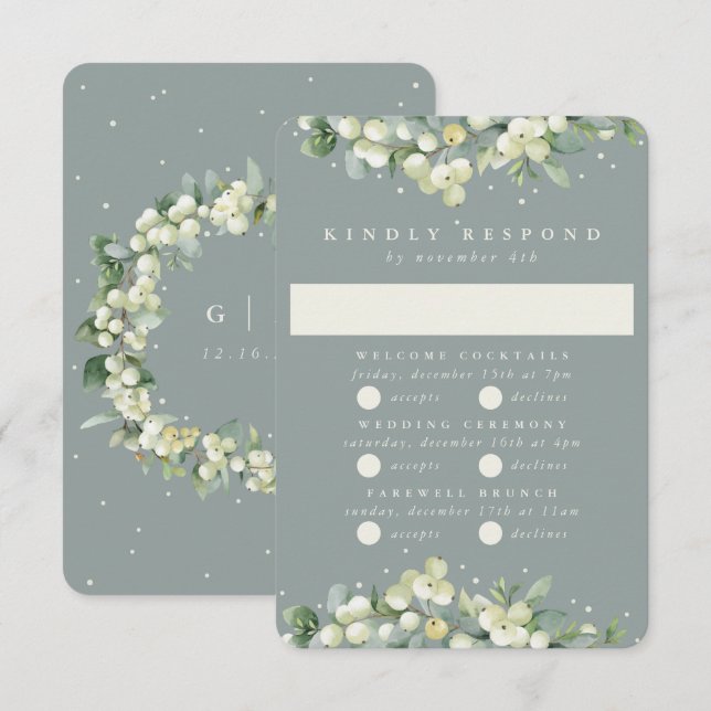 Seafoam Snowberry+Eucalyptus Wedding Multi-Event RSVP Karte (Vorne/Hinten)