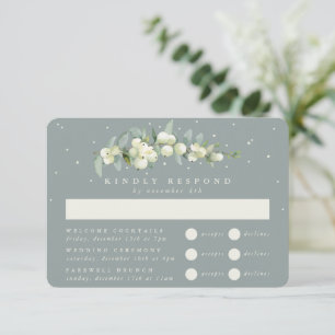Seafoam Snowberry+Eucalyptus Wedding Multi-Event RSVP Karte