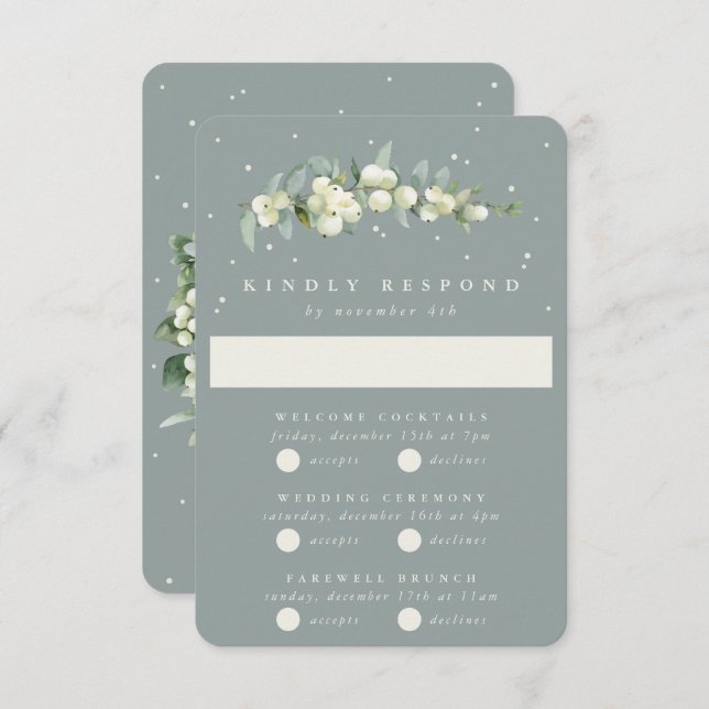 Seafoam Snowberry+Eucalyptus Wedding Multi-Event RSVP Karte (Vorne/Hinten)
