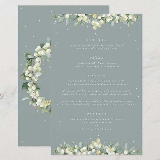 Seafoam Snowberry+Eukalyptus 4 Course Wedding Menu (Vorne/Hinten)