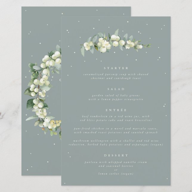 Seafoam Snowberry+Eukalyptus 4 Course Wedding Menu (Vorne/Hinten)