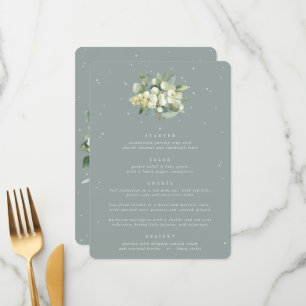 Seafoam Snowberry+Eukalyptus 4 Kurs Hochzeit Menükarte