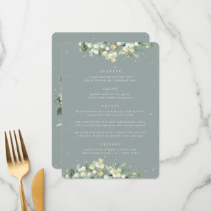 Seafoam Snowberry+Eukalyptus 4 Kurs Hochzeit Menükarte