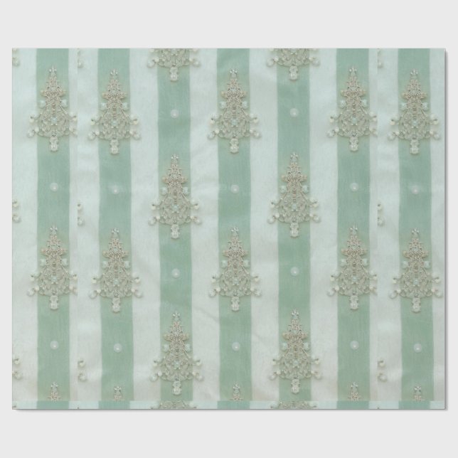 Seafoam Stiped Velvet-Look Diamond Trees Geschenkpapier (Flach)
