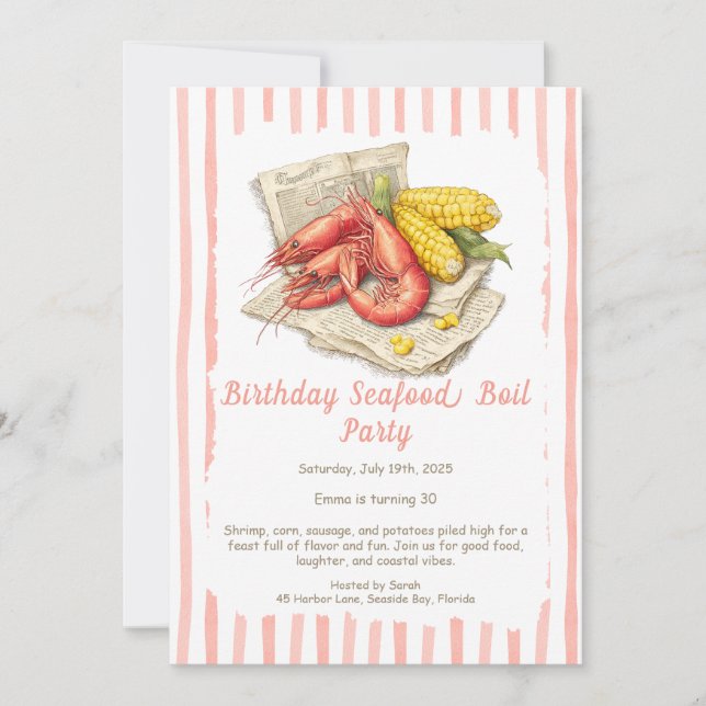 Seafood Boil Geburtstagsfeier Einladung - Küstenga (Vorderseite)