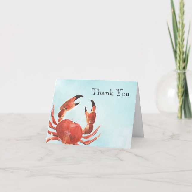Seafood Crab Watercolor Vielen Dank Dankeskarte (Vorderseite)