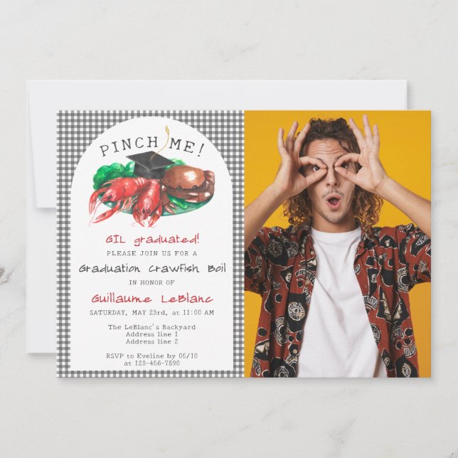 Seafood Crawfish Boil Pinch Mich! Funny Abschluss Einladung (Vorderseite)