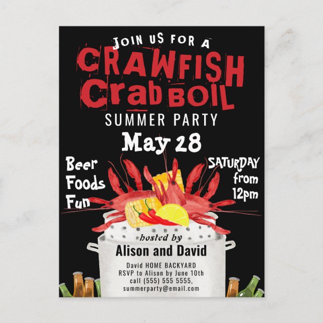 Seafood Crawfish Crawfish Boil Summer Party Einlad Postkarte (Vorderseite)