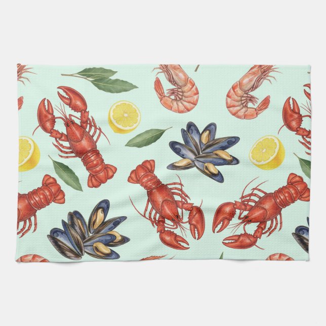 Seafood Mix von Natasha Us Geschirrtuch (Horizontal)