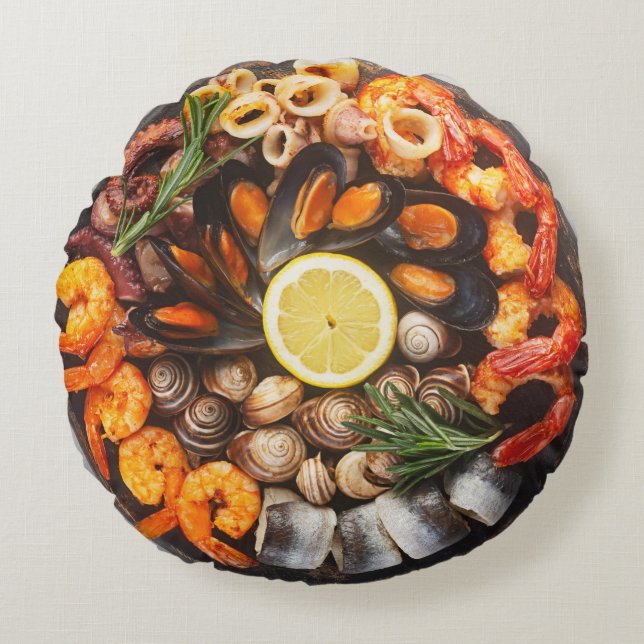 Seafood Platter Rundes Kissen (Vorderseite)