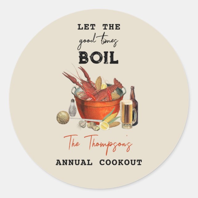 Seafood Summer Annual Crawfish Boil Party Runder Aufkleber (Vorderseite)