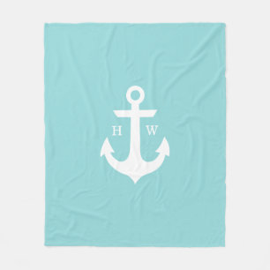Seaglass Anchor Nautic Monogram Fleecedecke