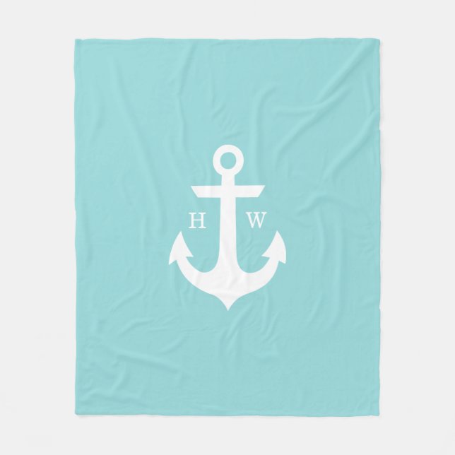 Seaglass Anchor Nautic Monogram Fleecedecke (Vorderseite)