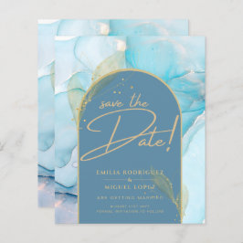 Seaglass INK Aquamarin Aqua Blue Gold Hochzeitstag