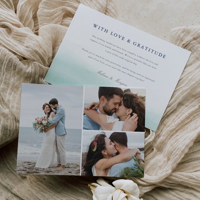 Seaglass Tides | Coastal Watercolor Wedding Foto Dankeskarte (Von Creator hochgeladen)