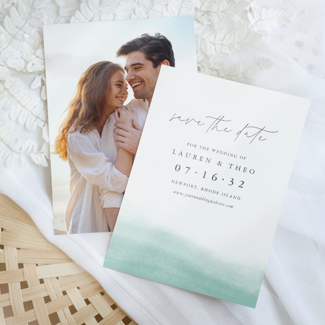 Seaglass Tides Elegantes Einfaches Küstenwasser Save The Date (Von Creator hochgeladen)