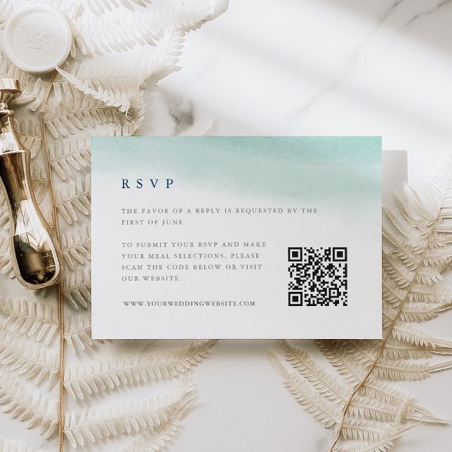 Seaglass Tides | Pale Mist Green QR Code RSVP Karte (Von Creator hochgeladen)