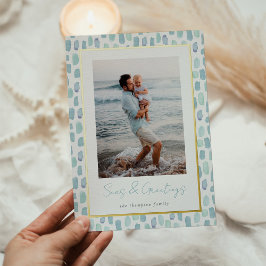 Seaglass Watercolor | Modernes minimales Foto an d Folien Feiertagskarte