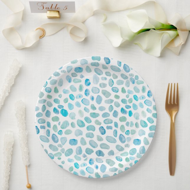 Seaglass Watercolor-Muster Pappteller (Hochzeit)