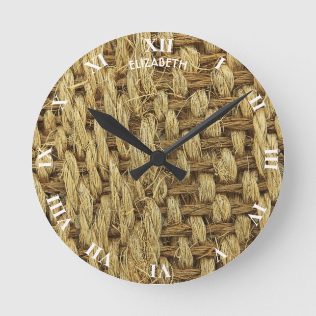 Seagrass-Muster-Imitation Runde Wanduhr (Vorderseite)