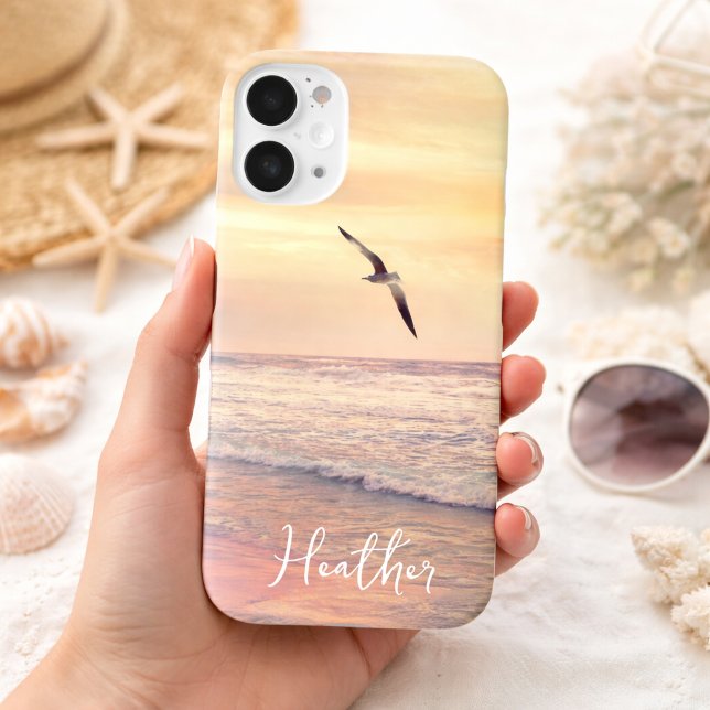 Seagull at Florida Sunrise Beach Name Case-Mate iPhone Hülle (Sunrise with Seagull Bird Florida Beach Add Your Name Apple Phone Case)
