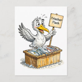 Seagull at Fresh Fish Stand on the Coast Postkarte