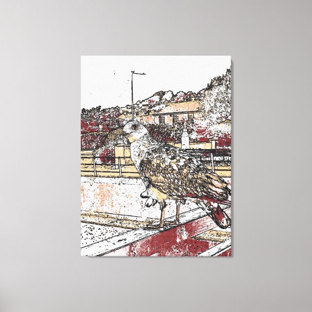 Seagull auf der Brücke in Hythe Leinwanddruck (Vorderseite)