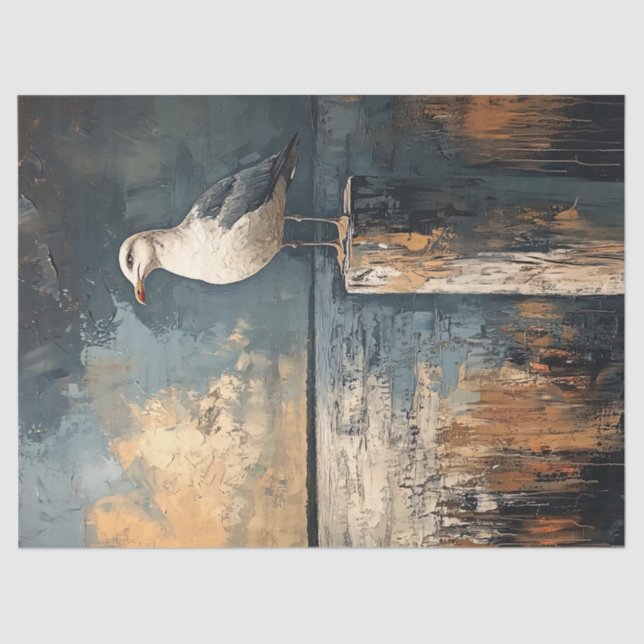 Seagull auf einer postölfarbenen Malerei Art Decou Seidenpapier (Vorderseite)