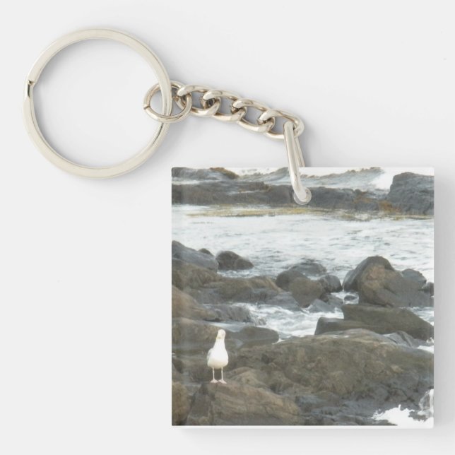 Seagull auf Felsen Schlüsselanhänger (Vorderseite)