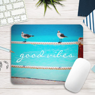 Seagull Beach Birds Foto Good Vibes Zitat Script Mousepad